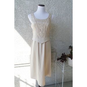 Silk Beige Cream Embroidered Dress